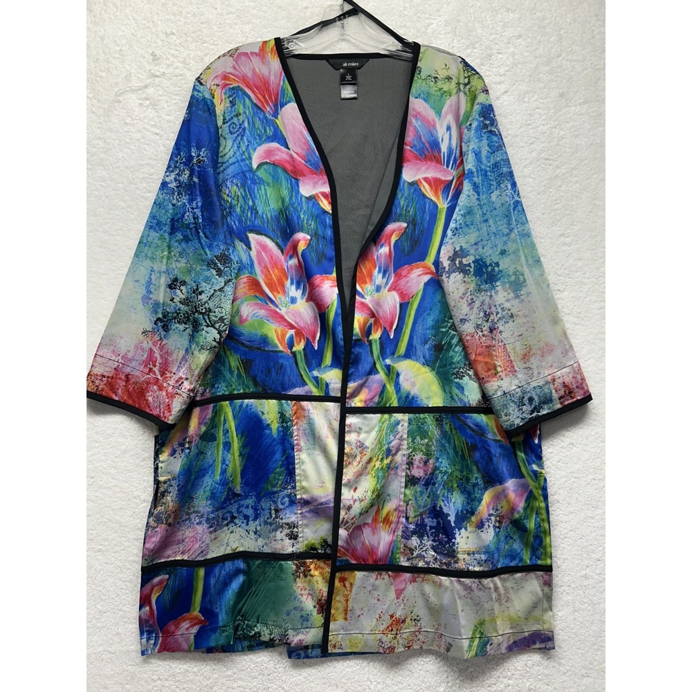 Ali Miles Womens Size L Floral Printed 3/4 Sleeve Cardigan Blouse Top (V2)
